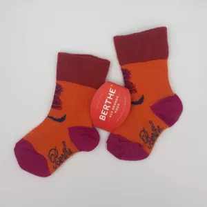 Chaussettes Enfant Floral Berthe aux Grands Pieds – 68% Laine Peignée – Orange rose & Rouge