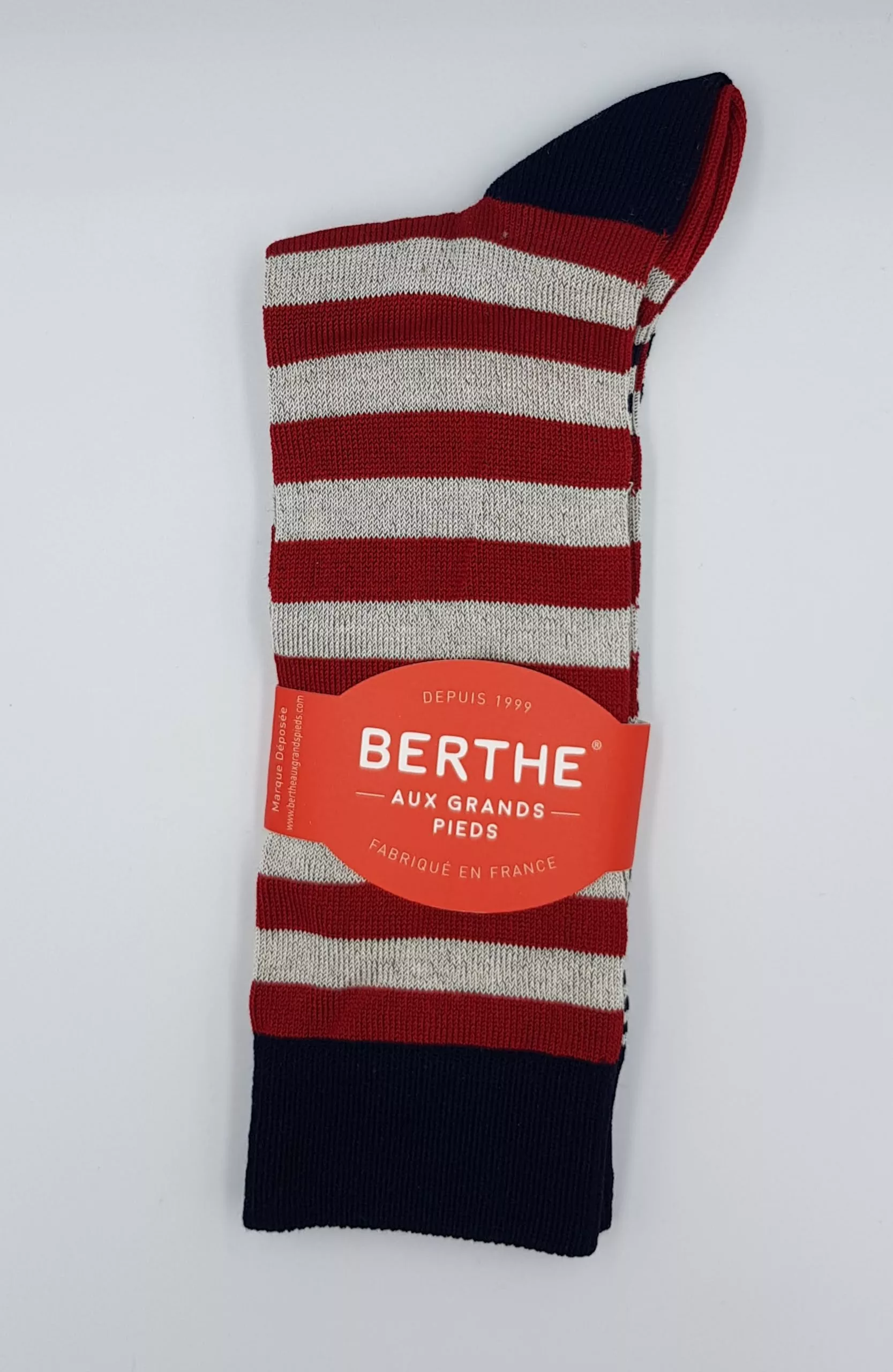 Chaussettes Homme Marinière Berthe aux Grands Pieds – Fil d&rsquo;Écosse – Rouge, Marine & Blanc