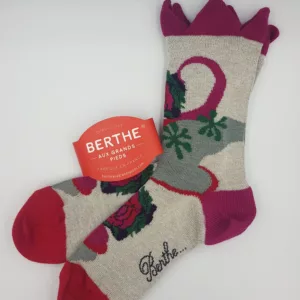 Chaussettes Berthe aux Grands Pieds – Coton & Fil d'Écosse – Fabriqué en France- 34/36 -couronne florale