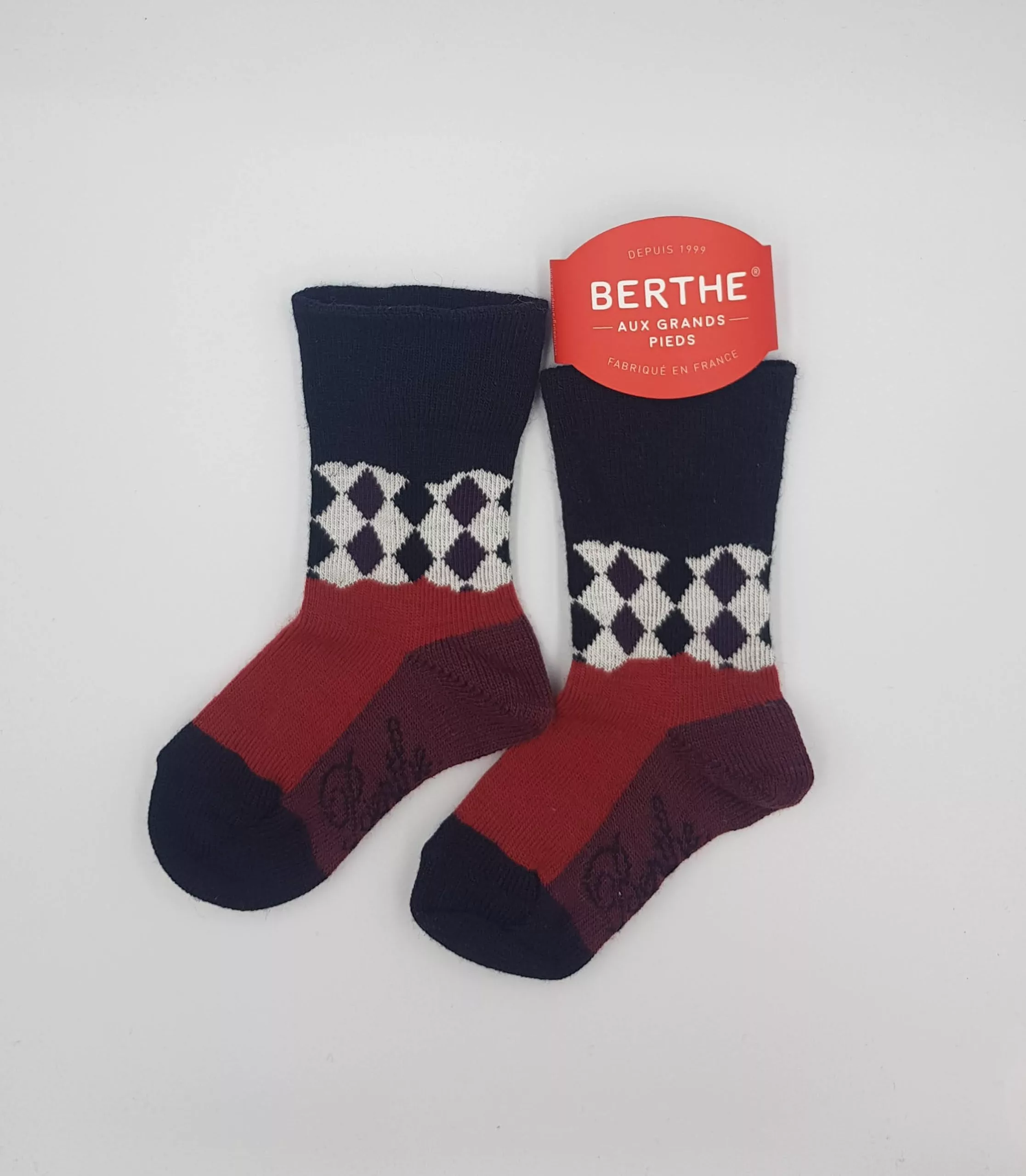 Chaussettes Enfant Berthe aux Grands Pieds – 68% Laine Peignée – Arlequin marron noir