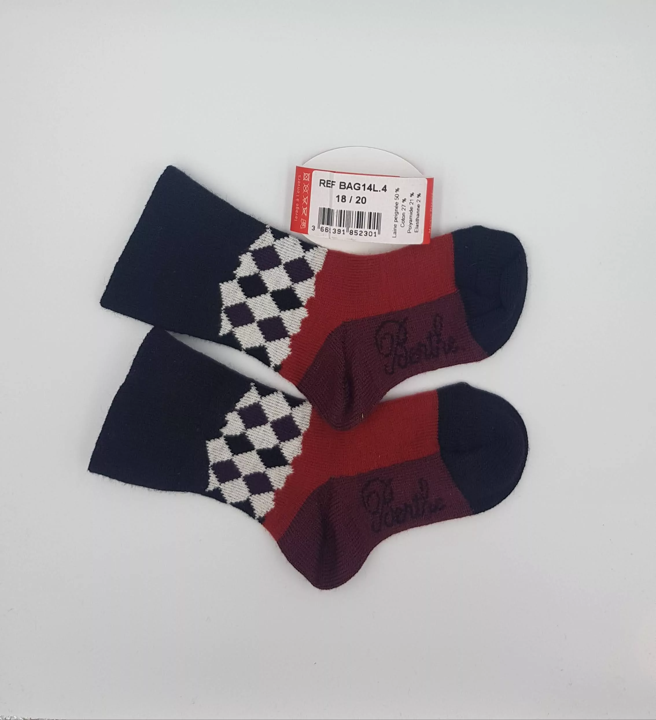 Chaussettes Enfant Berthe aux Grands Pieds – 68% Laine Peignée – Arlequin marron noir