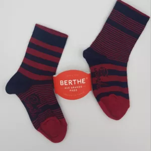 Chaussettes Enfant Marinière Berthe aux Grands Pieds – 55% Laine Peignée – Marine & Rouge