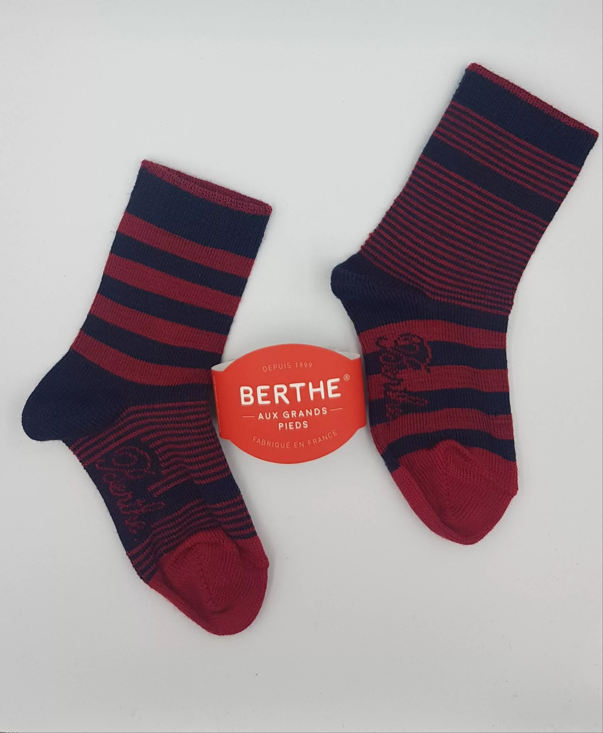 Chaussettes Enfant Marinière Berthe aux Grands Pieds – 55% Laine Peignée – Marine & Rouge