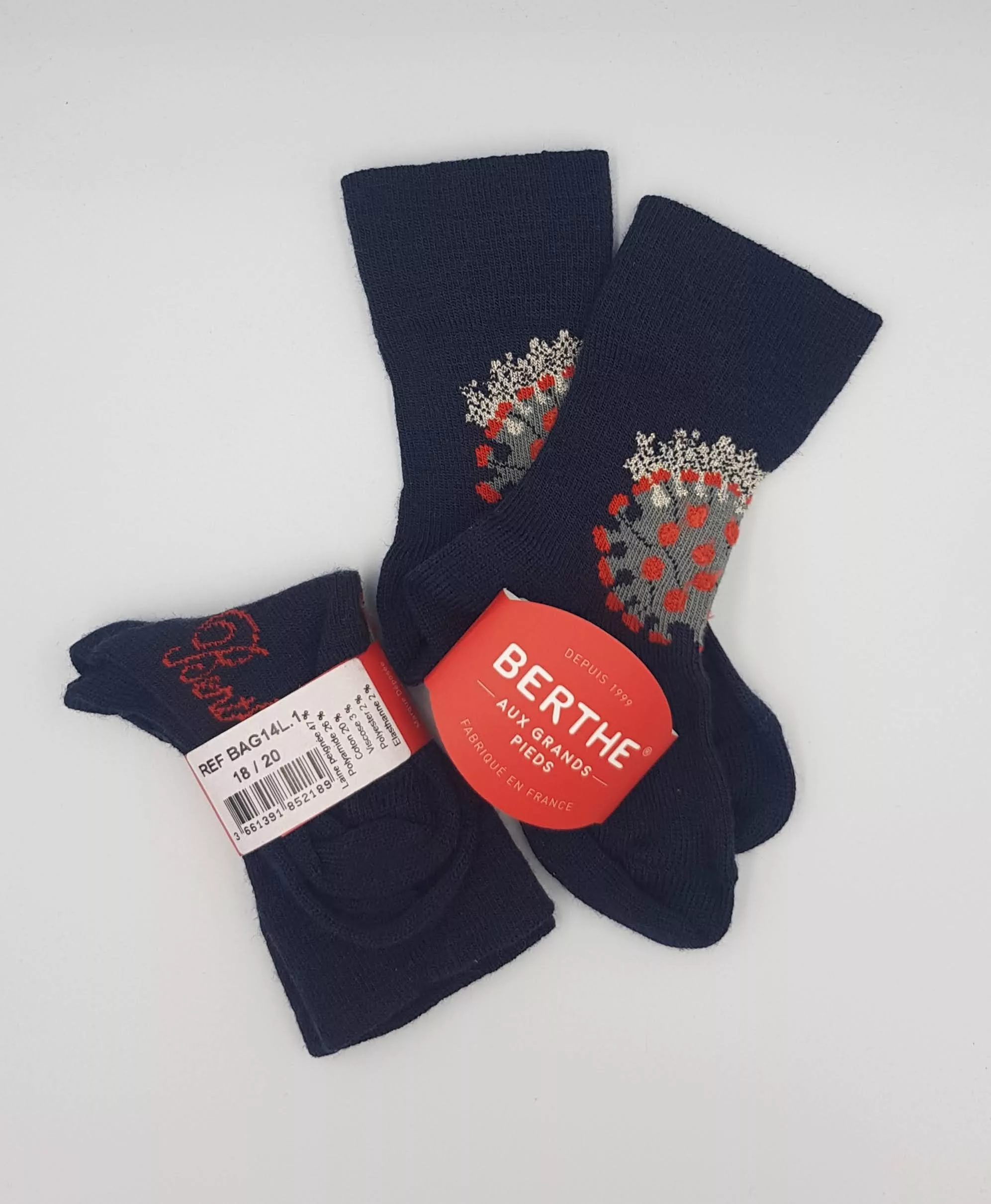 Chaussettes Enfant Berthe aux Grands Pieds – 68% Laine Peignée – Marine & motif