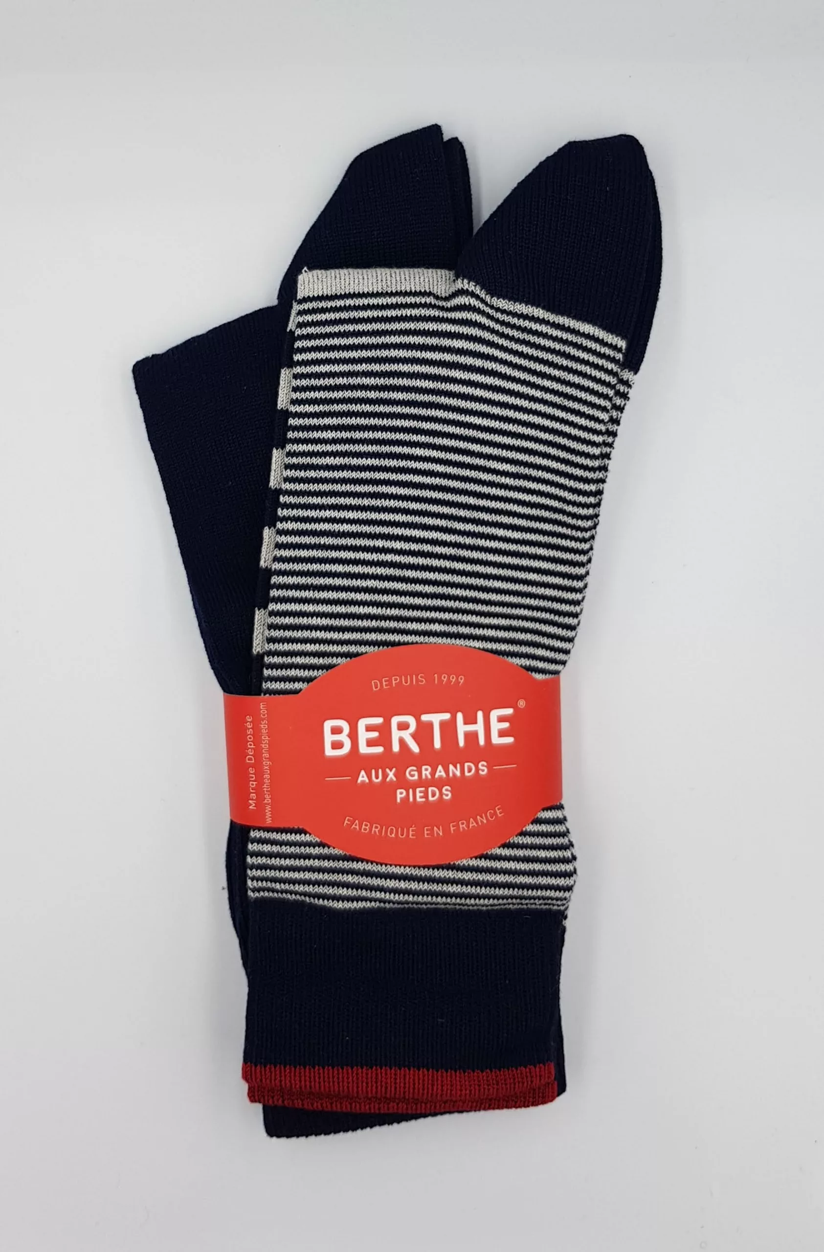 Duo de Chaussettes Homme Berthe aux Grands Pieds – 75% Fil d&rsquo;Écosse – Marine & Marinière