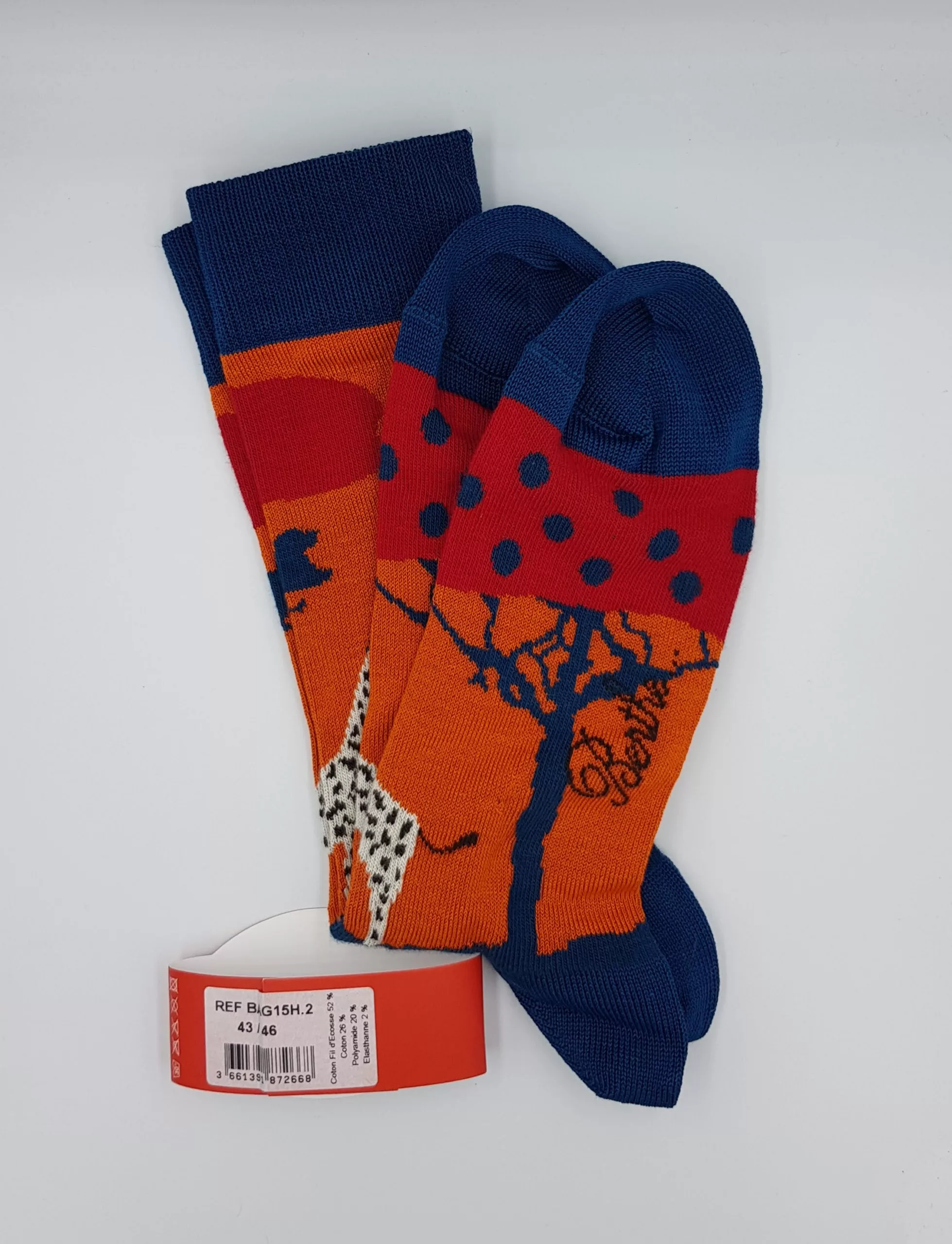 Chaussettes Homme Berthe aux Grands Pieds – Motif Savane & Girafe – Fil d’Écosse