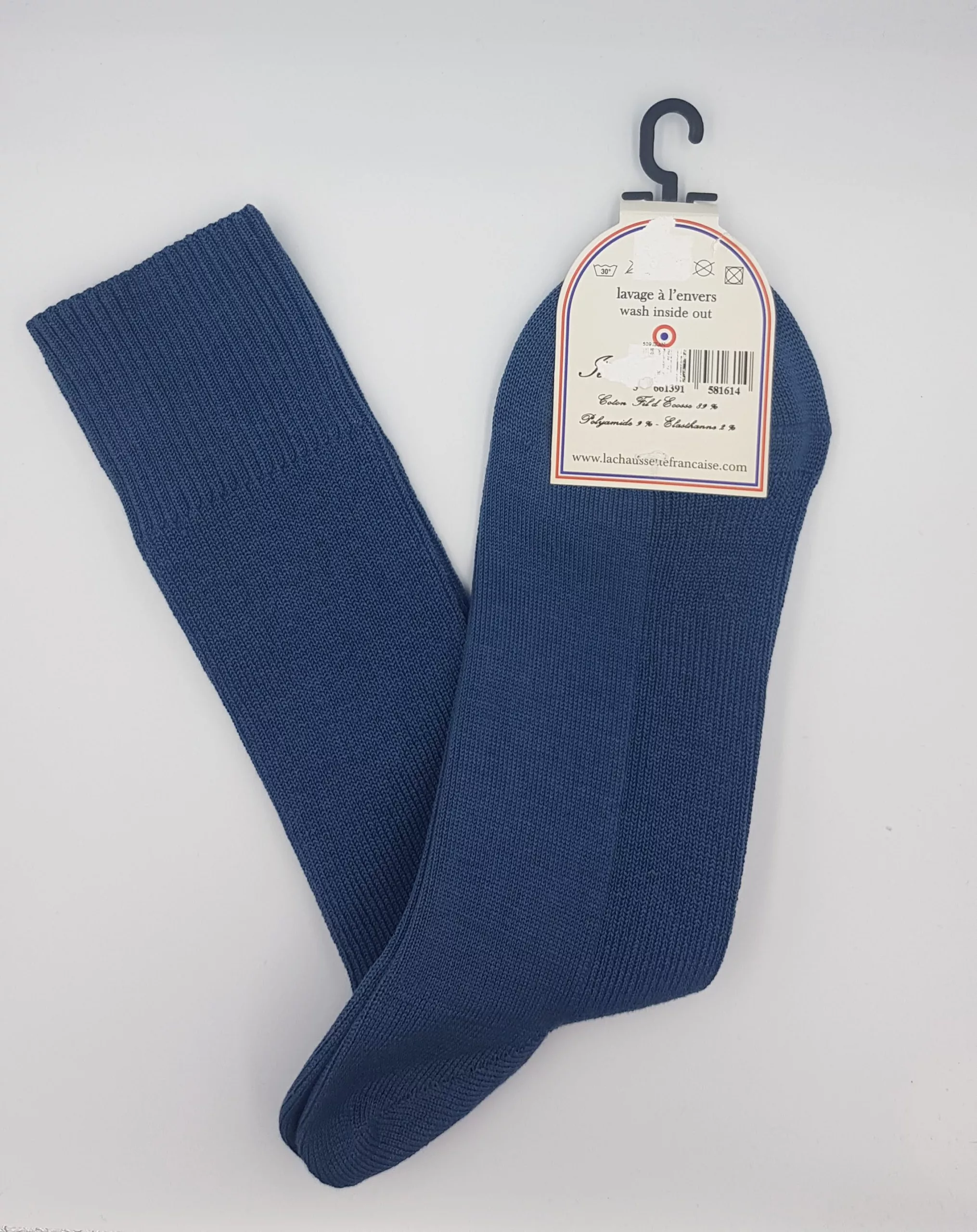 Chaussettes Homme en Fil d’Écosse Bleu Jean – Fabrication Française