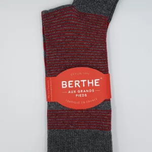 Chaussettes Homme Berthe aux Grands Pieds – Fil d'Écosse – Gris Chiné & Rayures Rouges