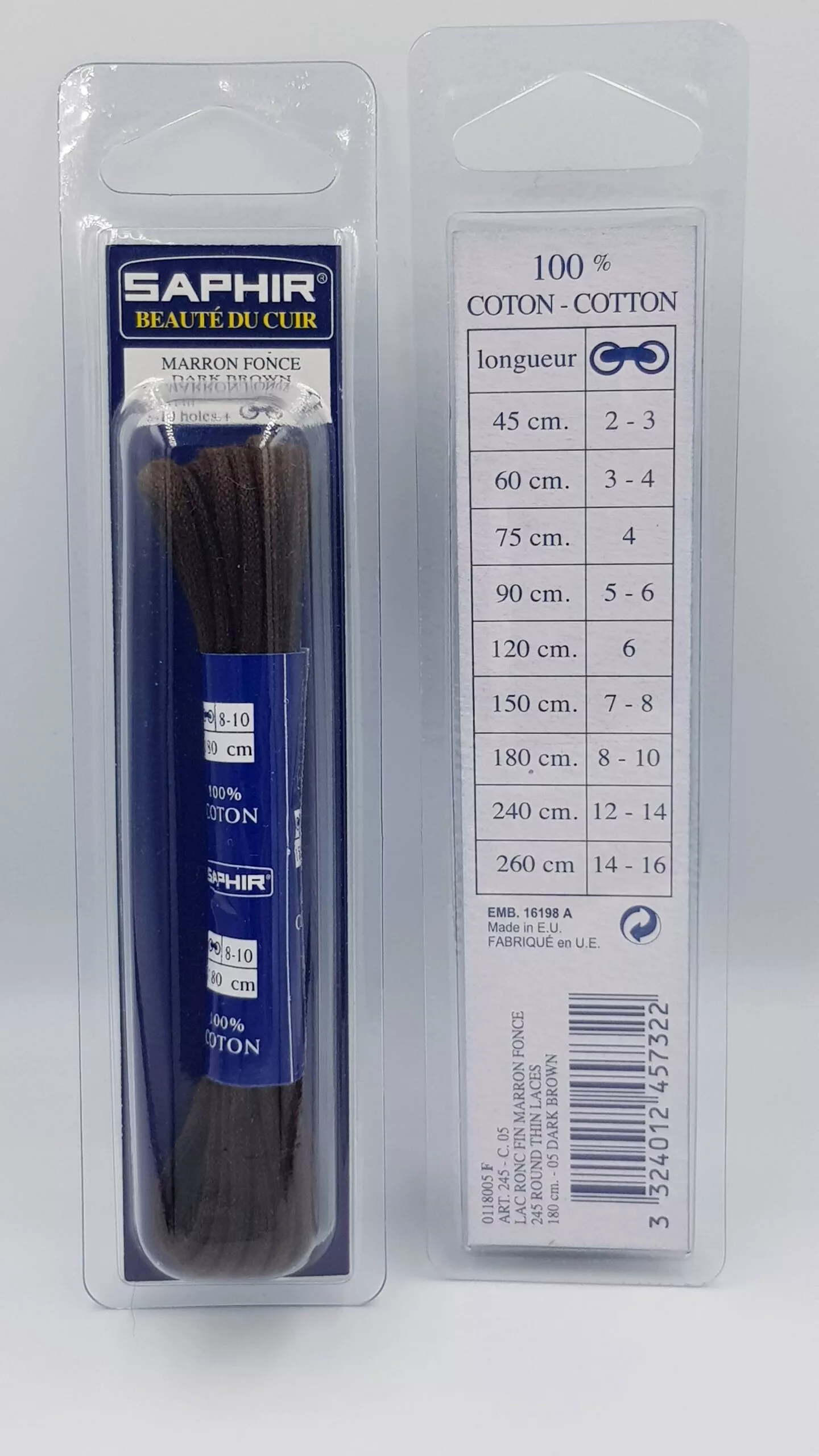 Lacets Ronds Fins Saphir (180 cm) | 100% Coton | Idéal Bottes et Travail Noir ou Marron foncé