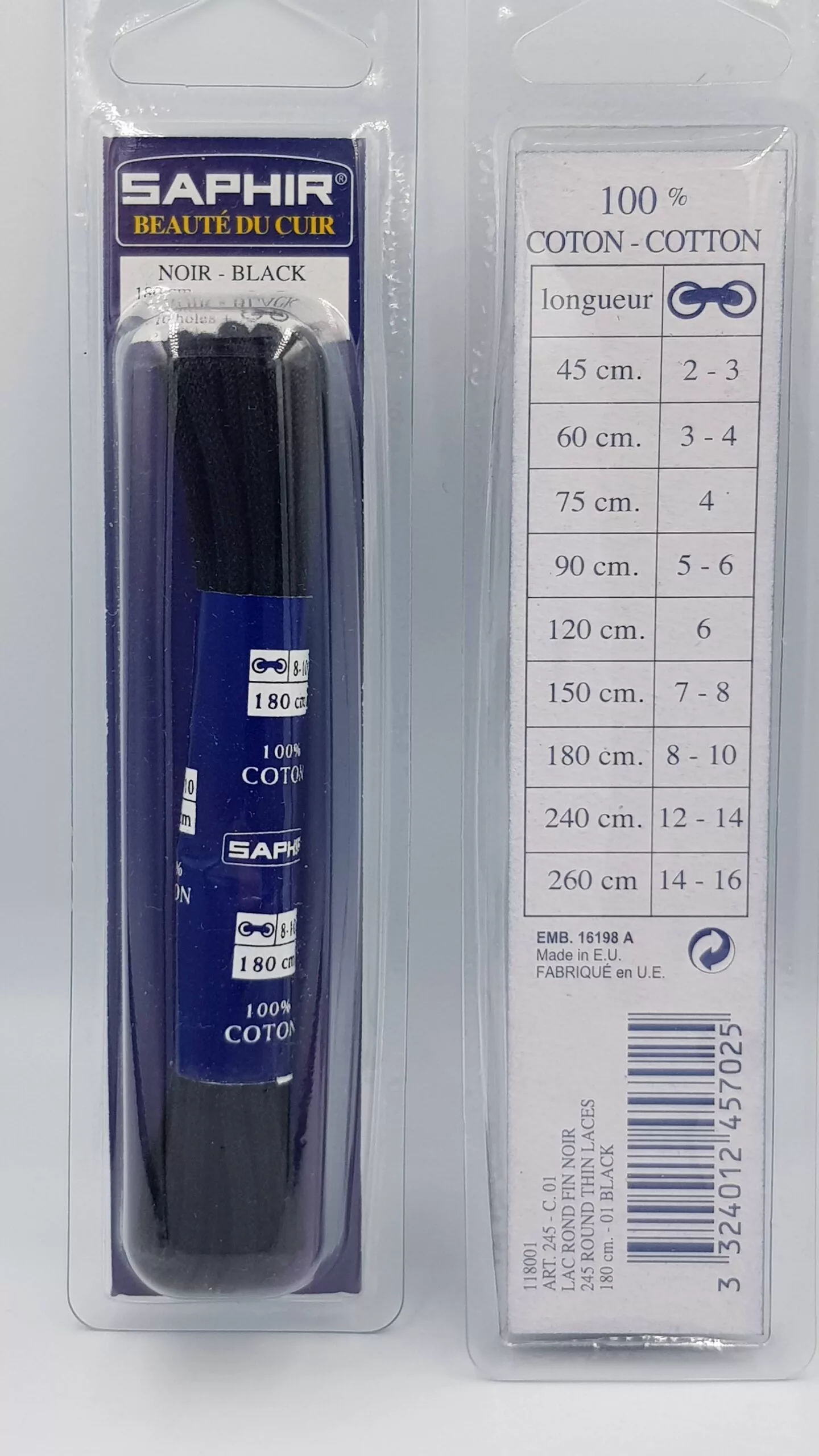 Lacets Ronds Fins Saphir (180 cm) | 100% Coton | Idéal Bottes et Travail Noir ou Marron foncé