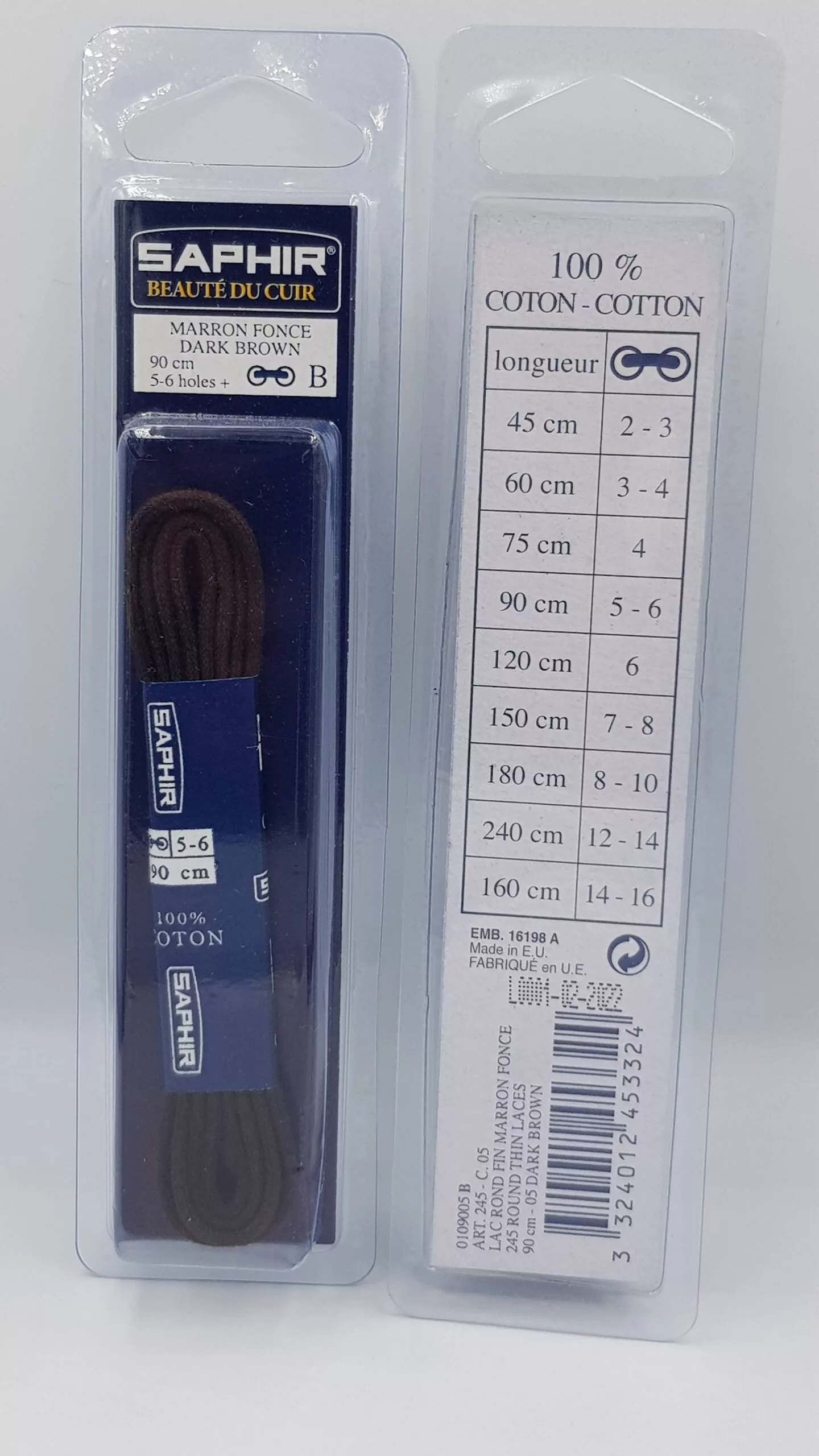 Lacets Ronds Fins Saphir (90 cm) | 100% Coton | Idéal Bottines Basses Noir, Marine, Marron Foncé