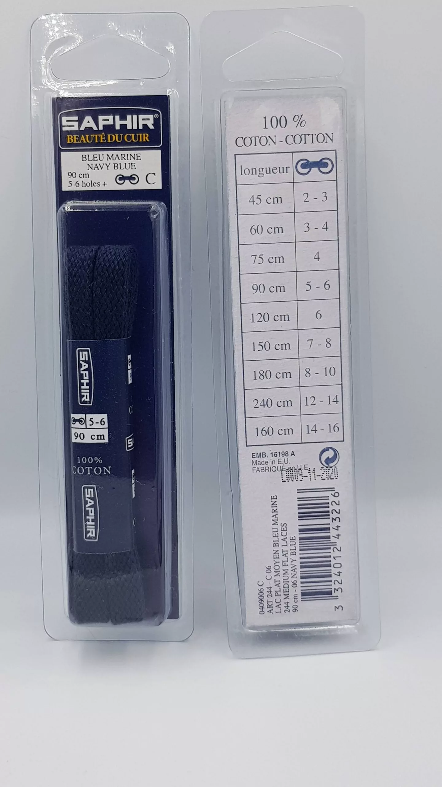 Lacets Plats Moyen Saphir (90 cm ) | 100% Coton Couleur