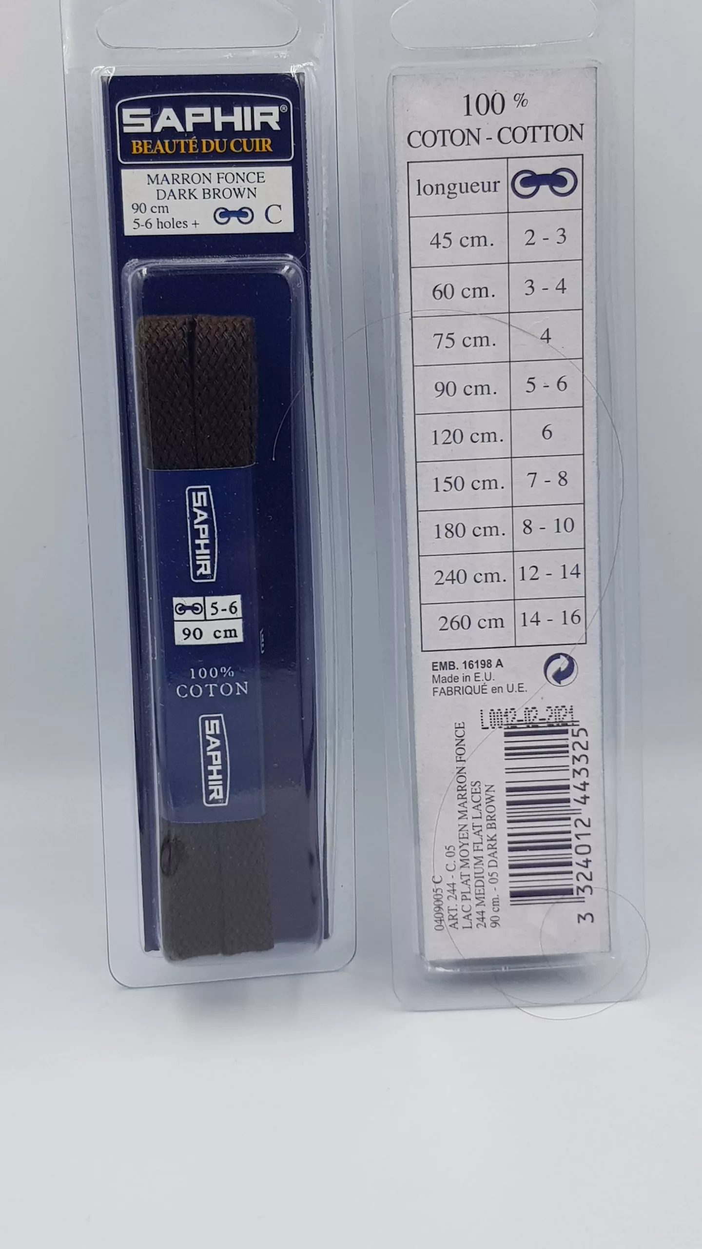 Lacets Plats Moyen Saphir (90 cm ) | 100% Coton Couleur marron Foncé (Dark brown )