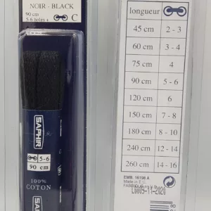 Lacets Plats Moyen Saphir (90 cm ) | 100% Coton Couleur noir (black 01)