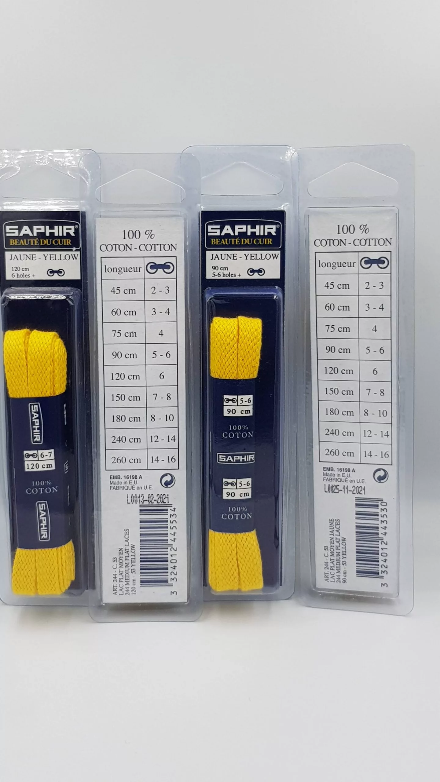 Lacets Plats Moyen Saphir (90 cm ou 120 cm) | 100% Coton Couleur jaune (yellow 53)