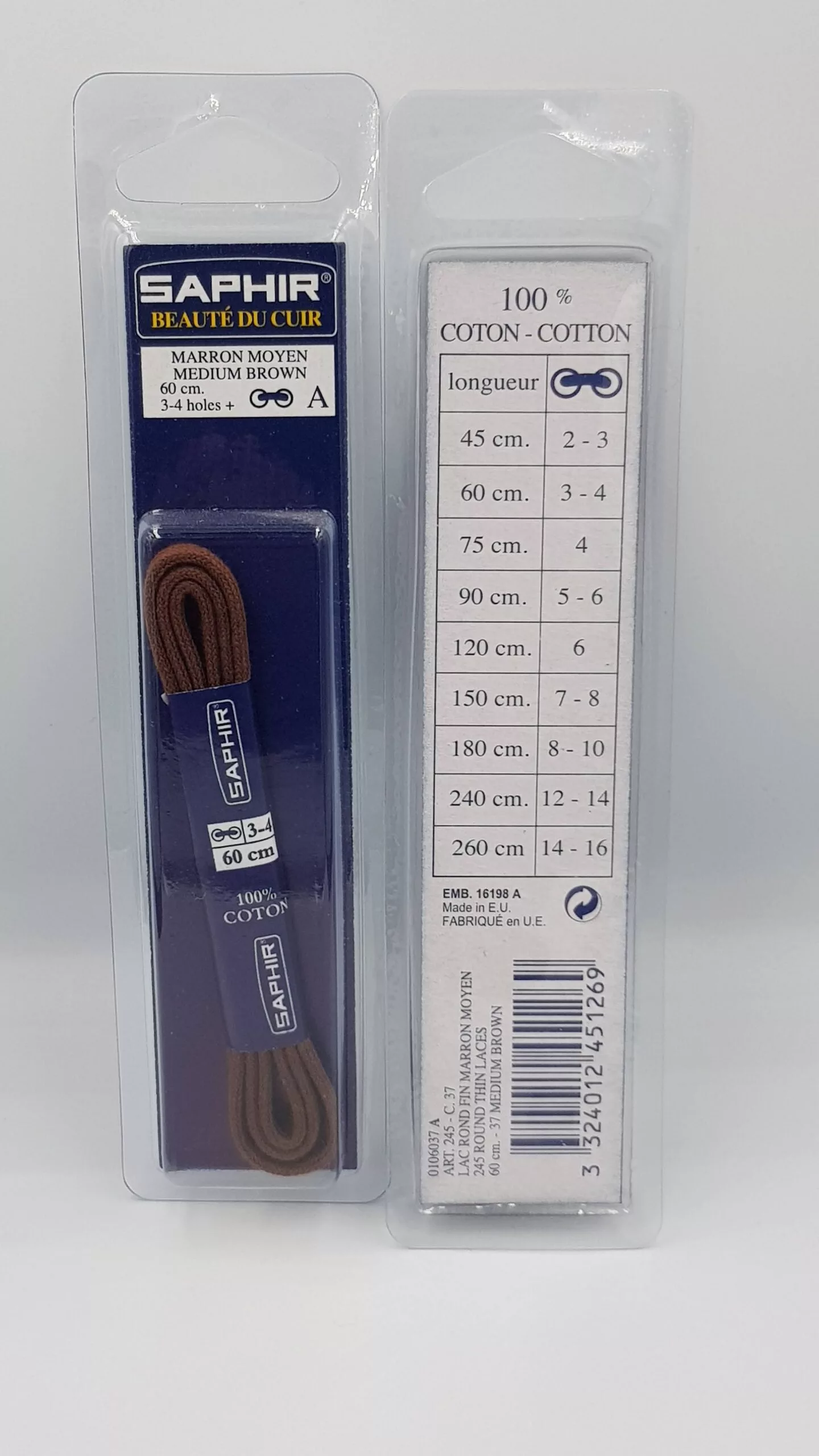 Lacets Ronds Fins Saphir (60 cm) | 100% Coton | Idéal Chaussures à Peu d&rsquo;Œillets Noir ou Marron