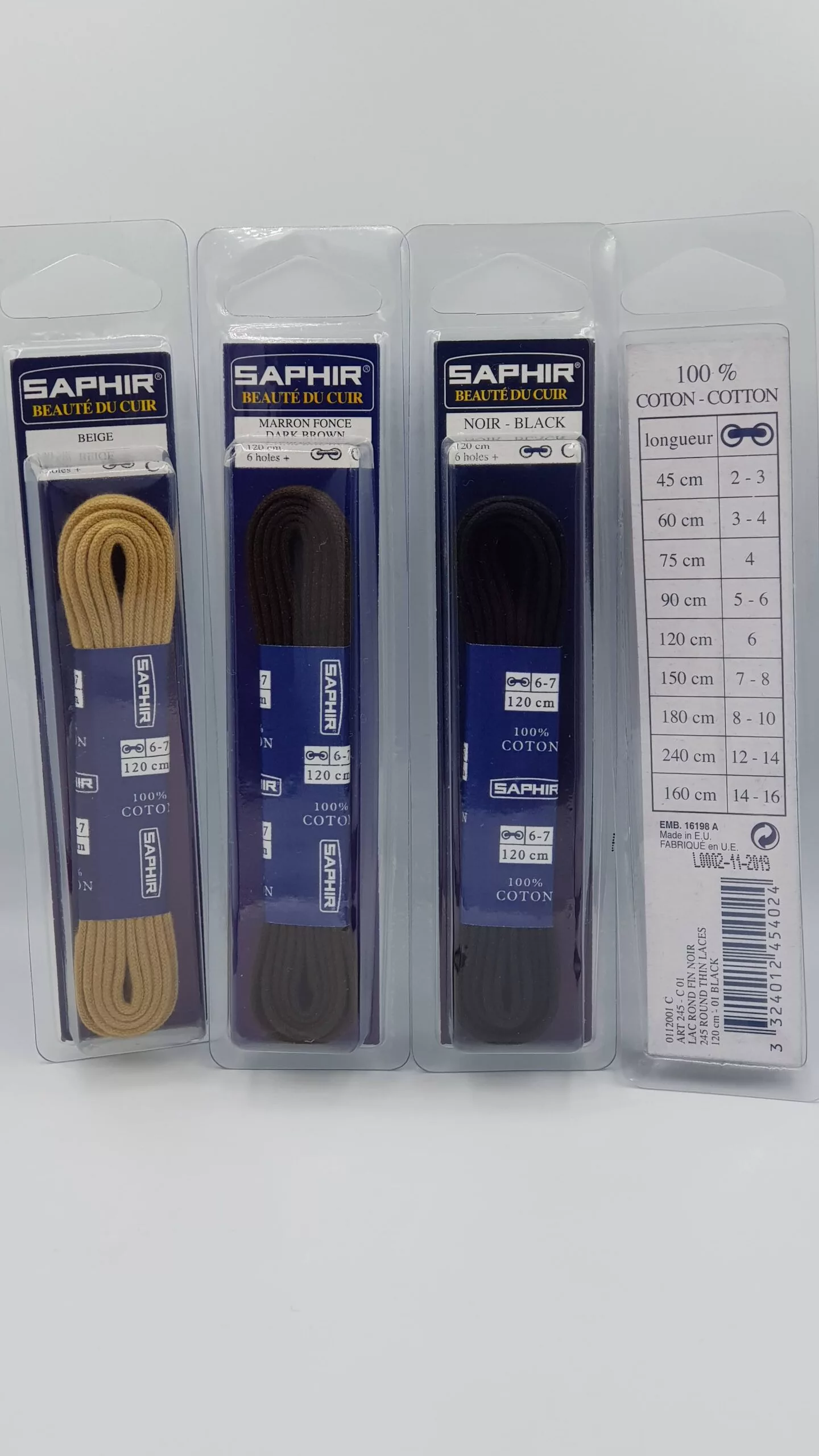 Lacets Ronds Fins Saphir (120 cm) | 100% Coton | Élégance Homme