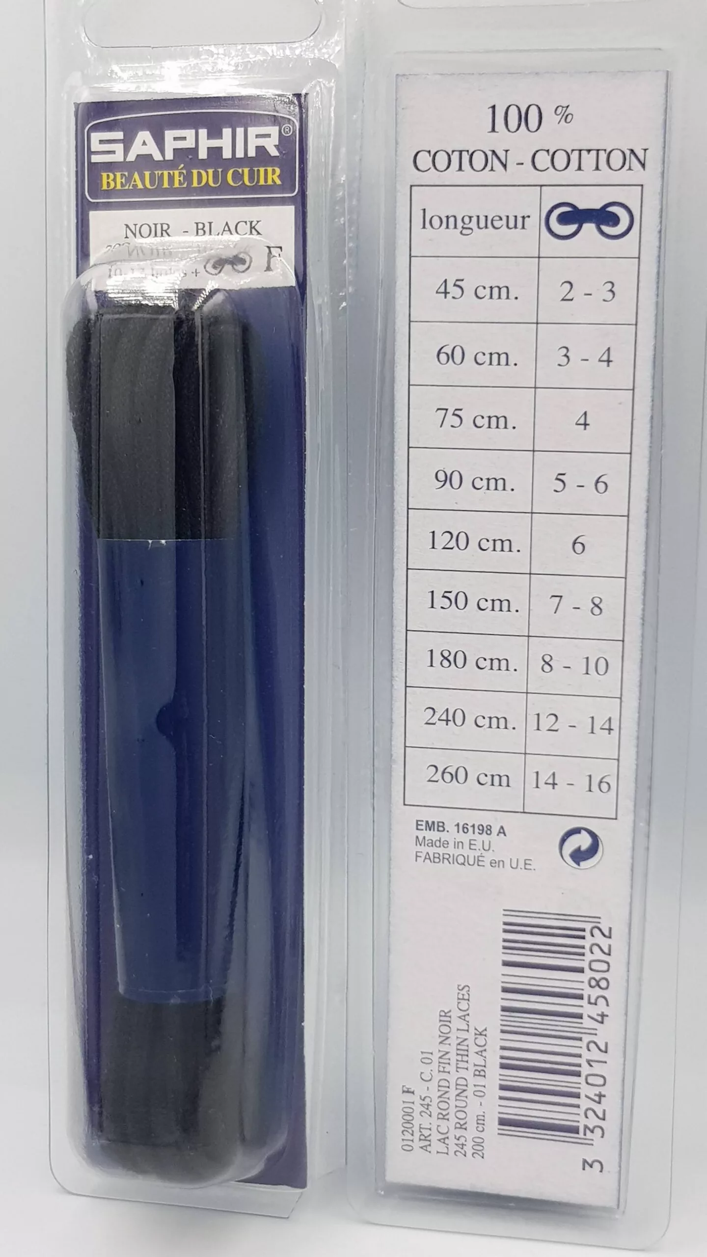 Lacets Ronds Fins Saphir (200 cm) | 100% Coton | Idéal Bottes et Bottines Hautes Noir