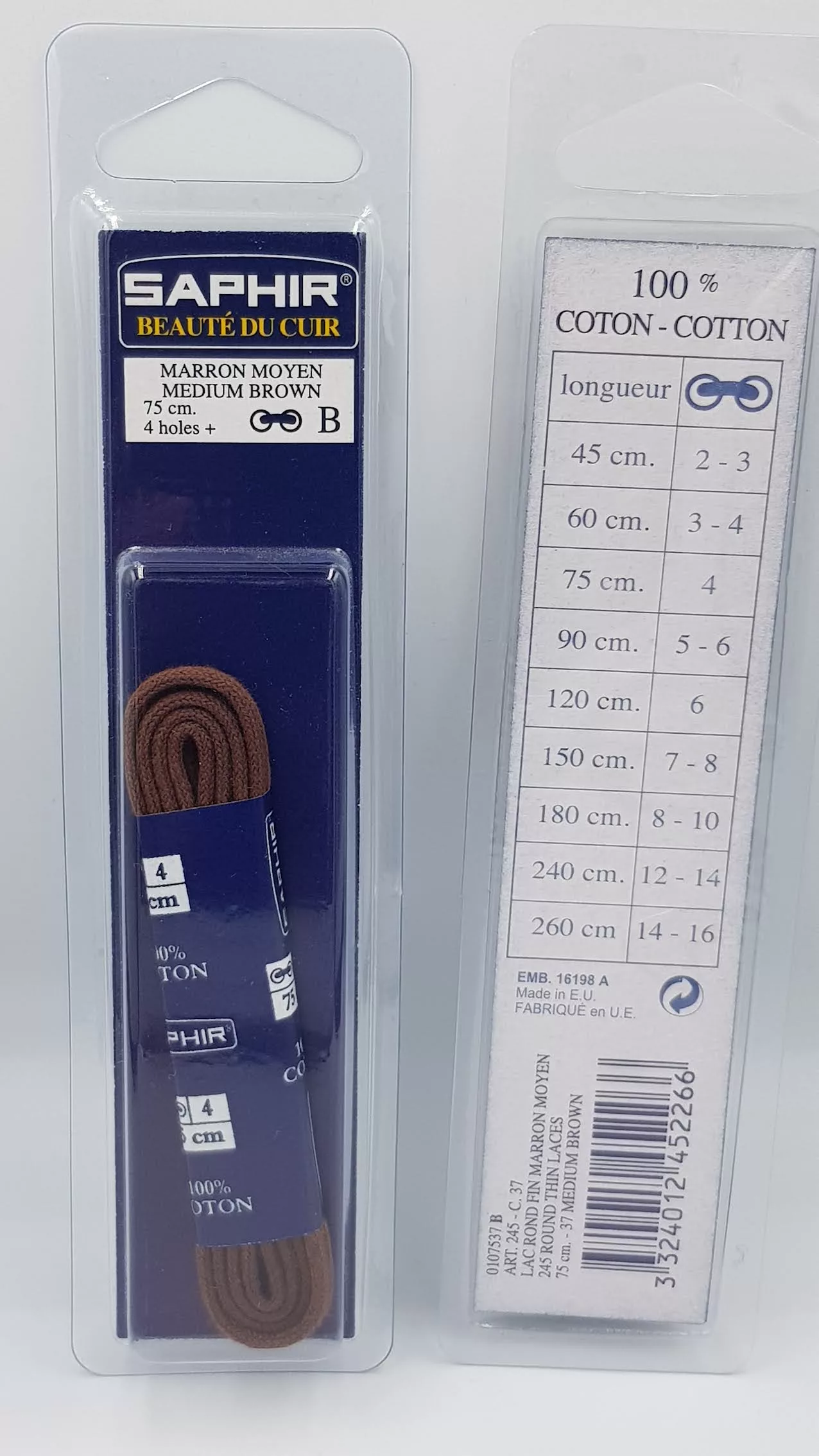 Lacets Ronds Fins Saphir (75 cm) | 100% Coton | Idéal Chaussures Habillées