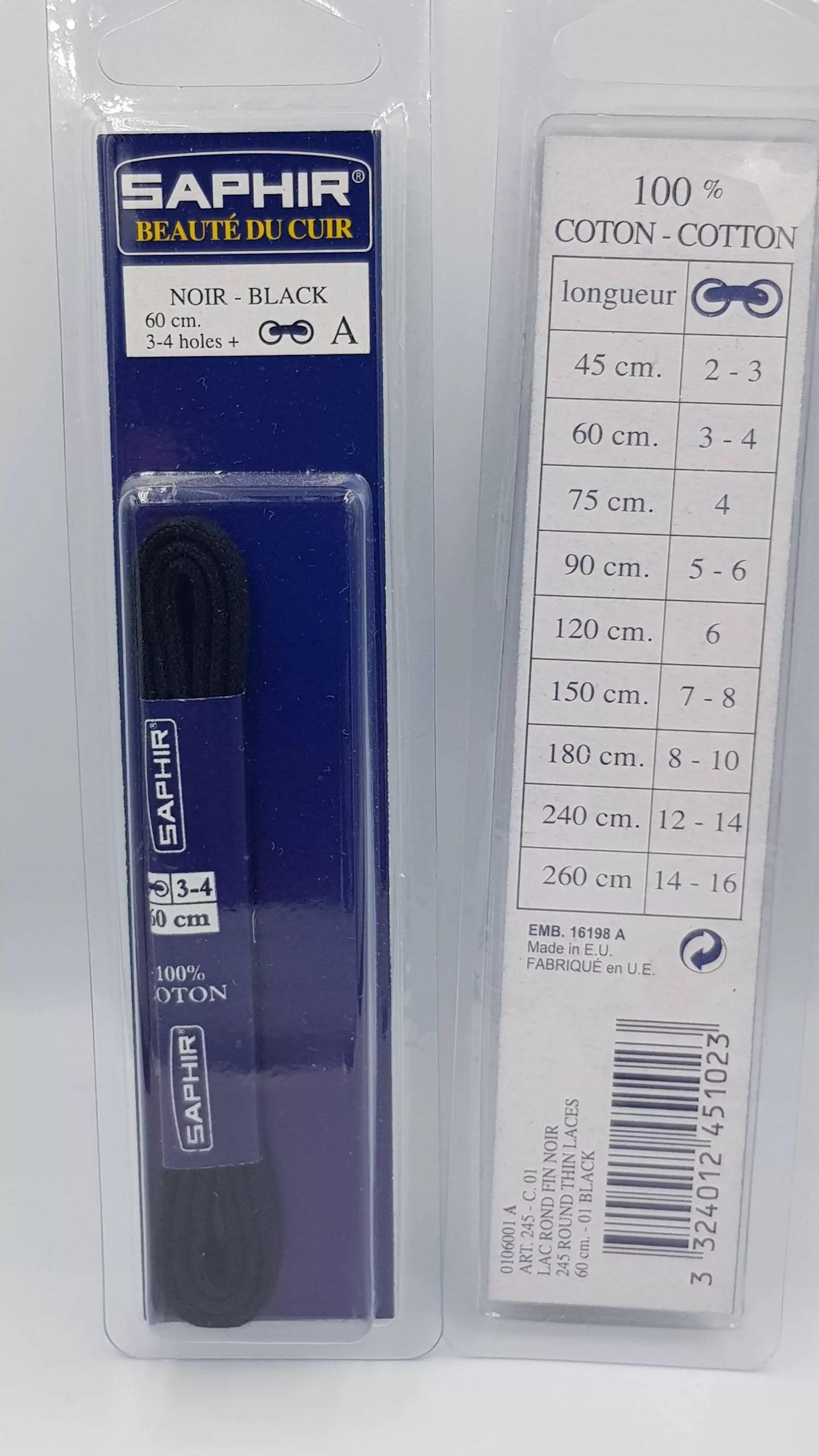 Lacets Ronds Fins Saphir (60 cm) | 100% Coton | Idéal Chaussures à Peu d&rsquo;Œillets Noir ou Marron