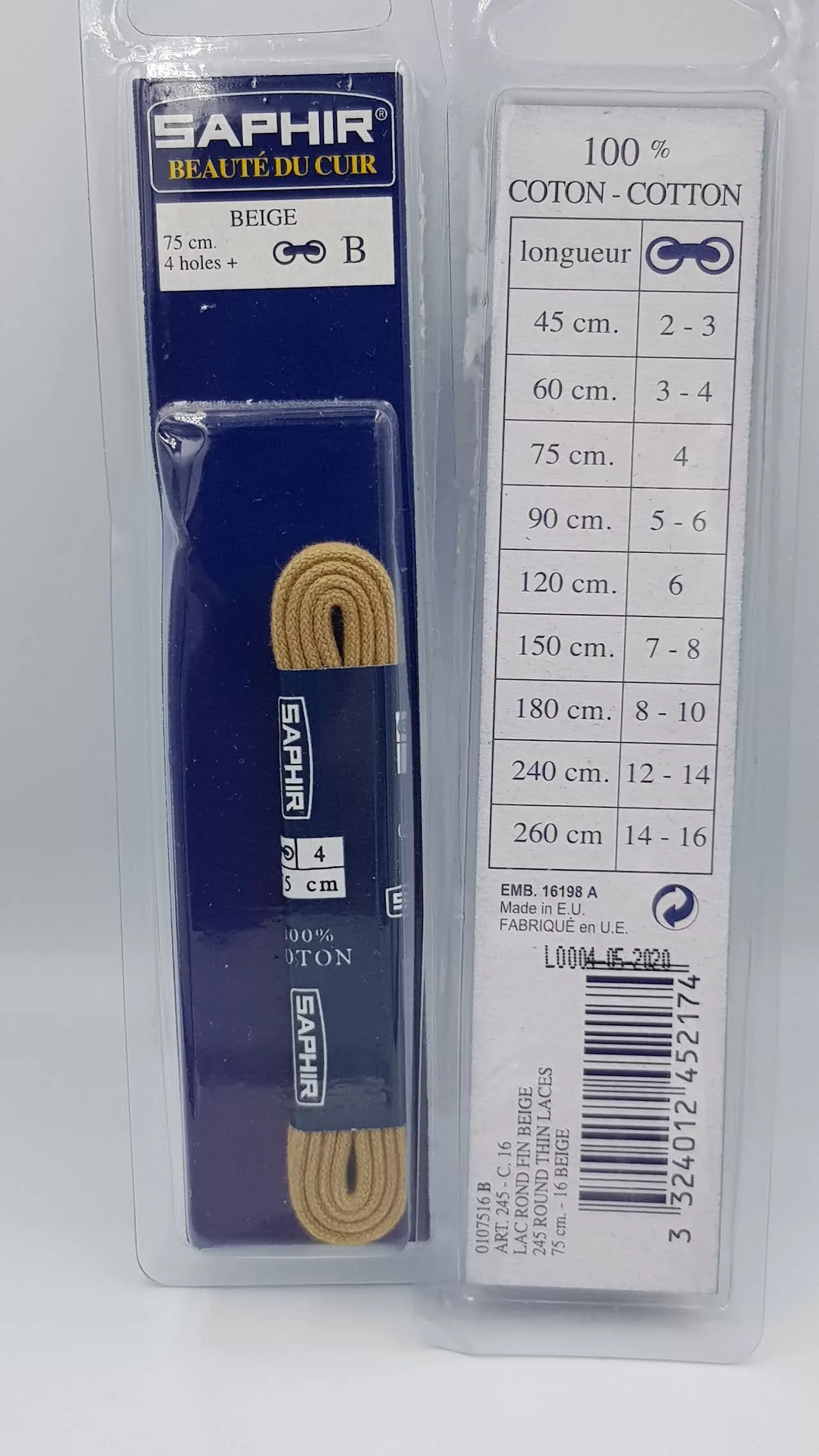 Lacets Ronds Fins Saphir (75 cm) | 100% Coton | Idéal Chaussures Habillées