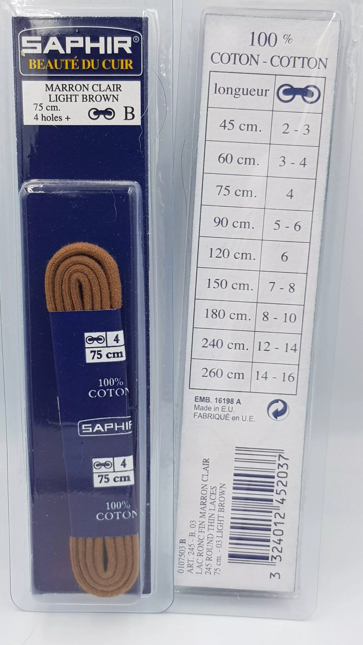 Lacets Ronds Fins Saphir (75 cm) | 100% Coton | Idéal Chaussures Habillées