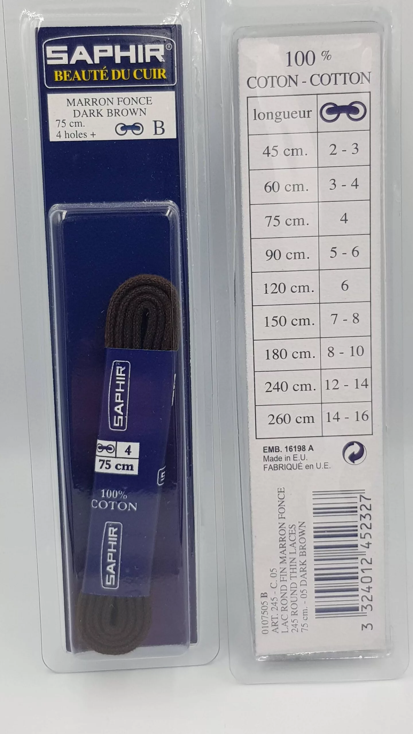 Lacets Ronds Fins Saphir (75 cm) | 100% Coton | Idéal Chaussures Habillées