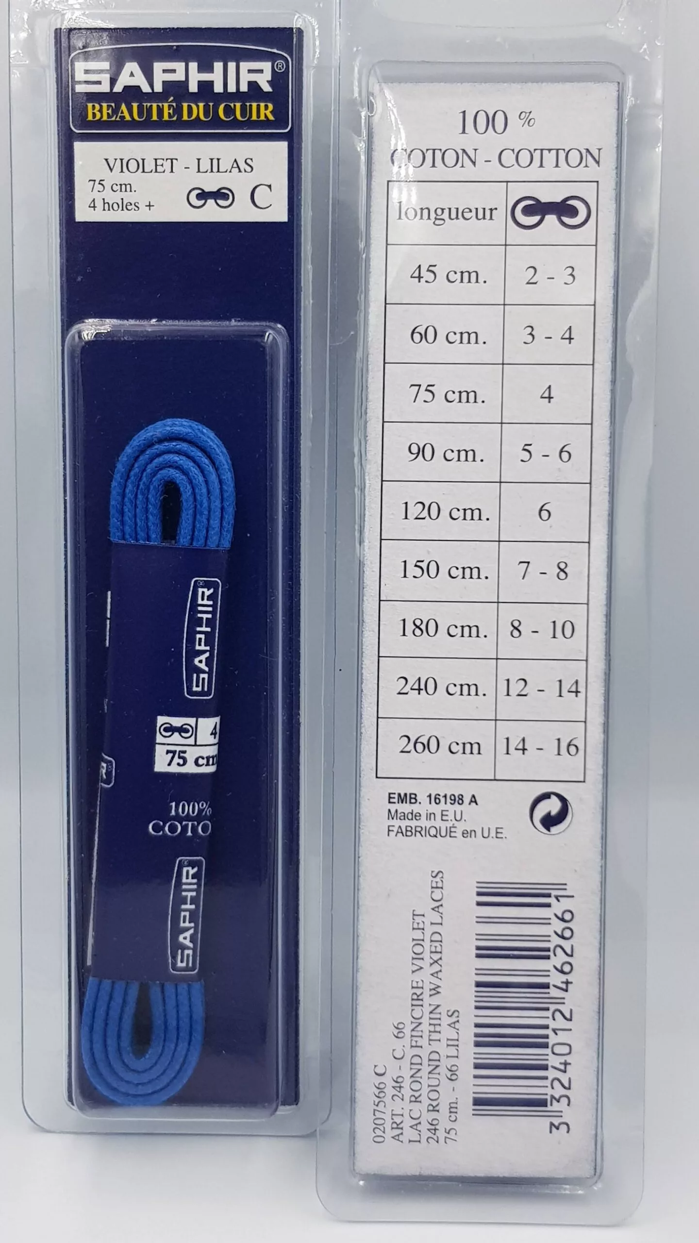 Lacets Ronds Cirés Saphir (75 cm) | 100% Coton Qualité Supérieure