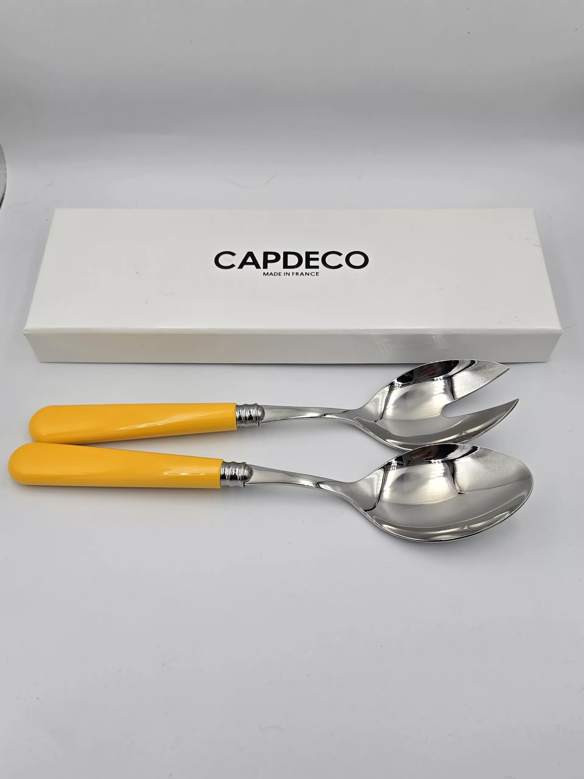 Service à Salade Design Hélios Altea | Manche Jaune Soleil & Inox 18/10 | Capdeco – Fabrication Française