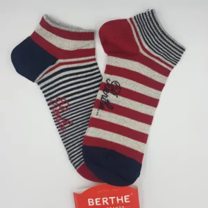 Socquettes Marinière Berthe aux Grands Pieds – 68% Fil d'Écosse – Rouge, Marine & Blanc
