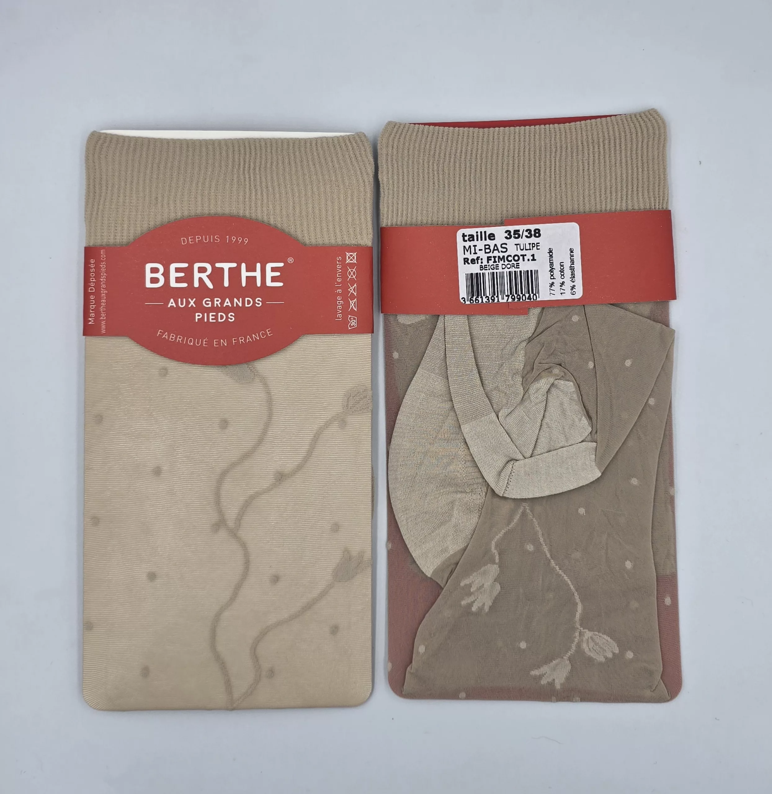 Mi-bas Femme « Modèle Tulipe » Beige Doré – Berthe aux Grands Pieds (35/38)