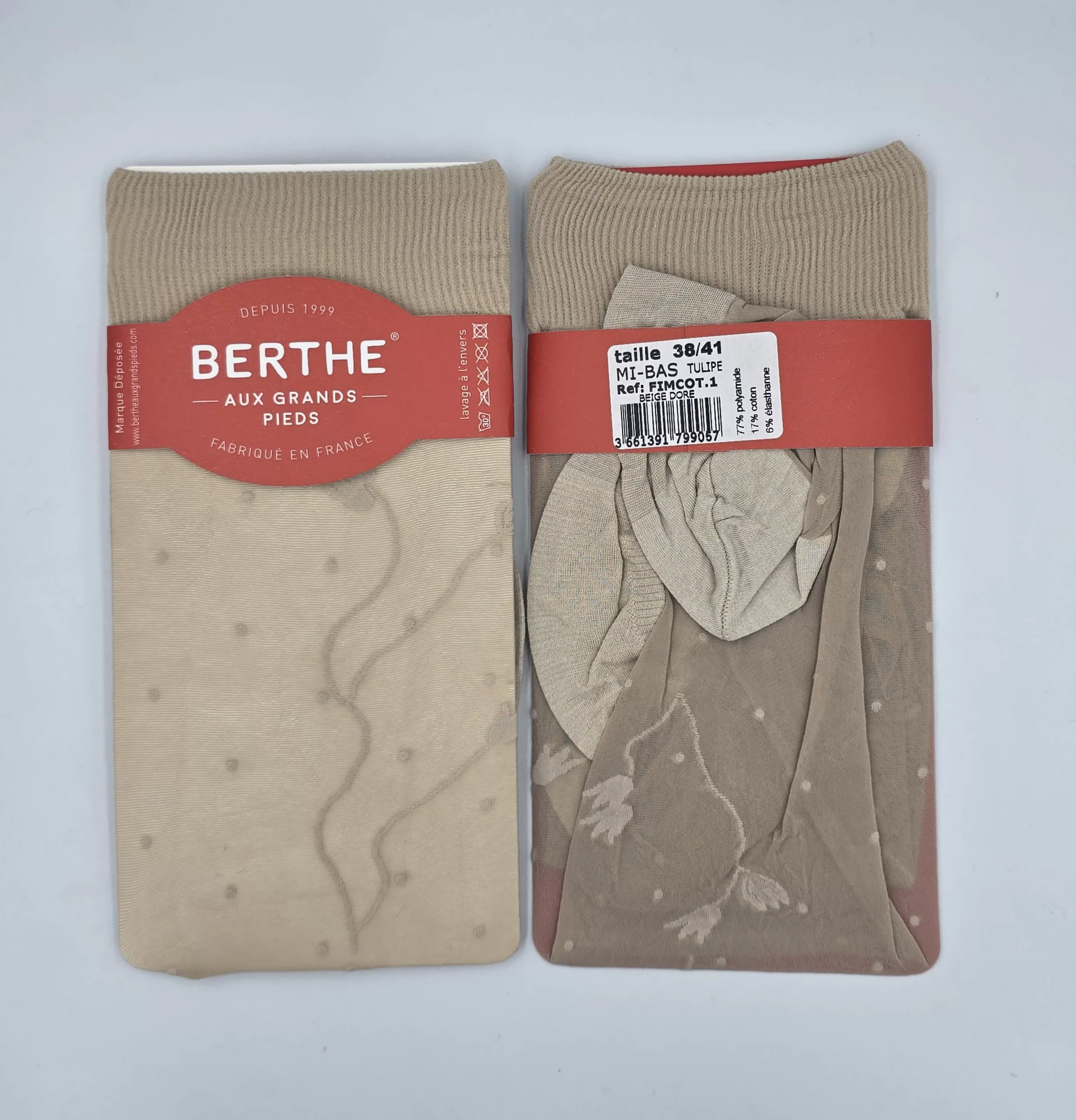 Mi-bas Femme « Modèle Tulipe » Beige Doré – Berthe aux Grands Pieds (38/41)