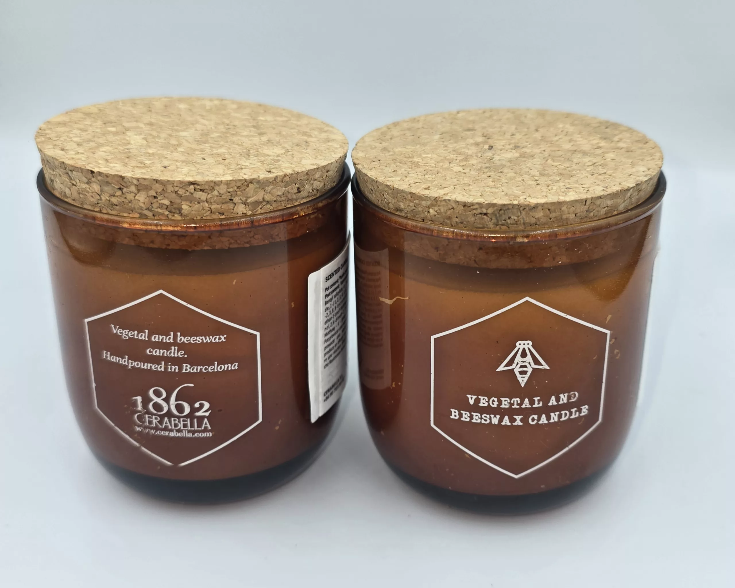 Bougie Naturelle Cire Végétale et Abeille Cerabella – Verre Ambré et Liège – 8 cm