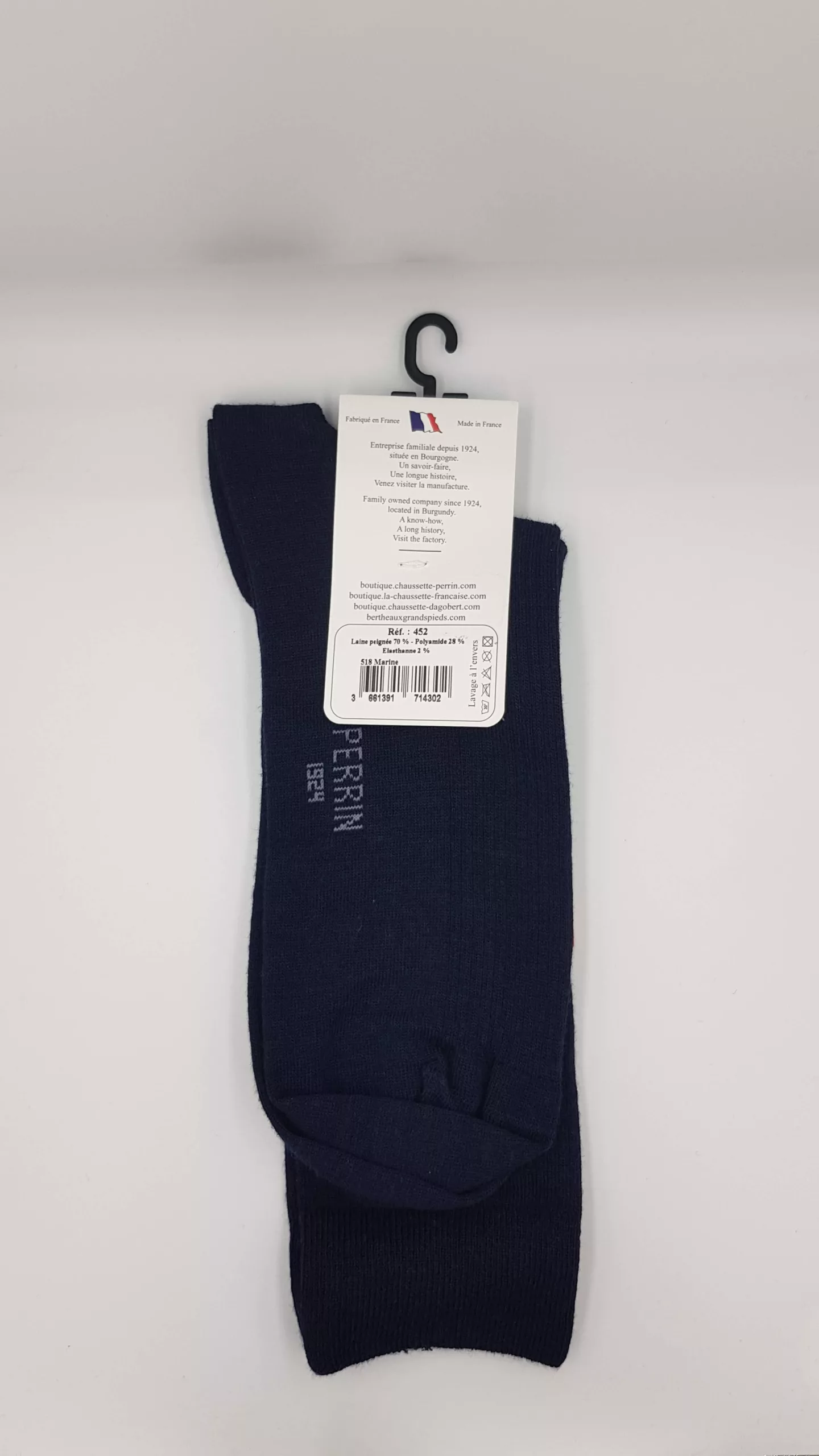 Chaussettes Mi-bas Homme en Laine Peignée Marine – Excellence Manufacture Perrin (43/44)