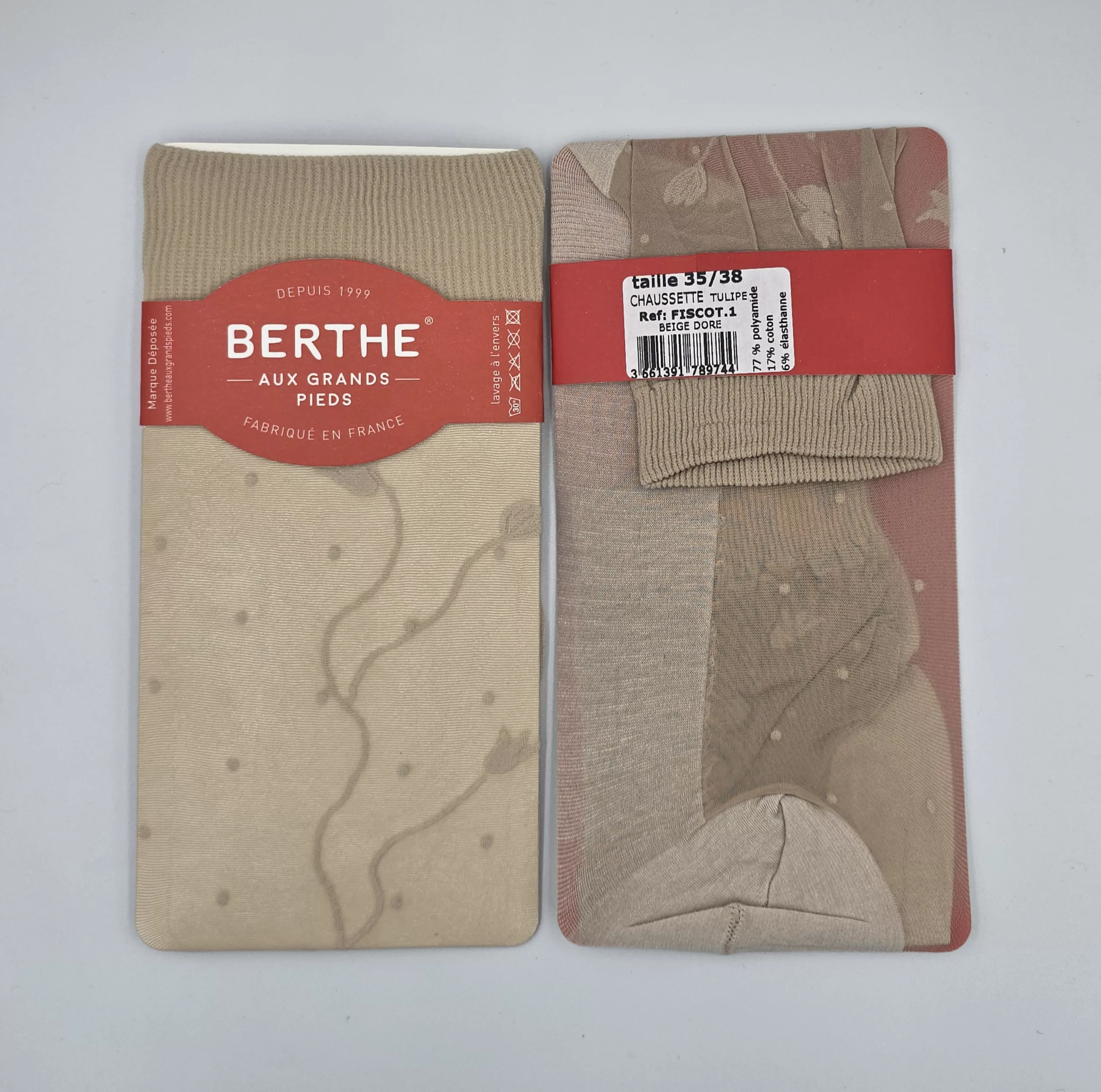 Chaussettes Femme « Modèle Tulipe » Beige Doré – Berthe aux Grands Pieds (35/38)