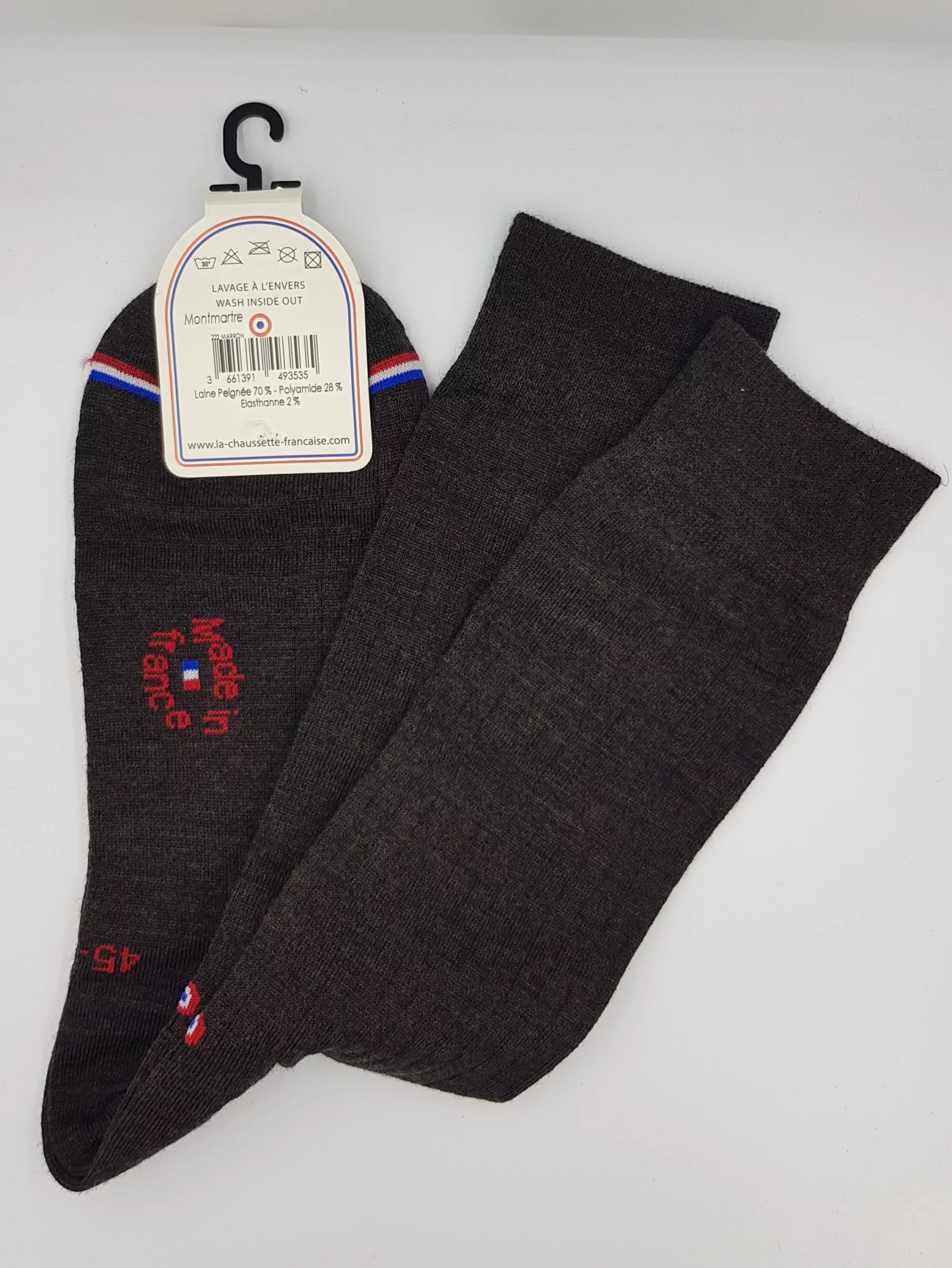 Chaussettes Homme Montmartre en Laine Peignée – Marron (Taille 45/46)