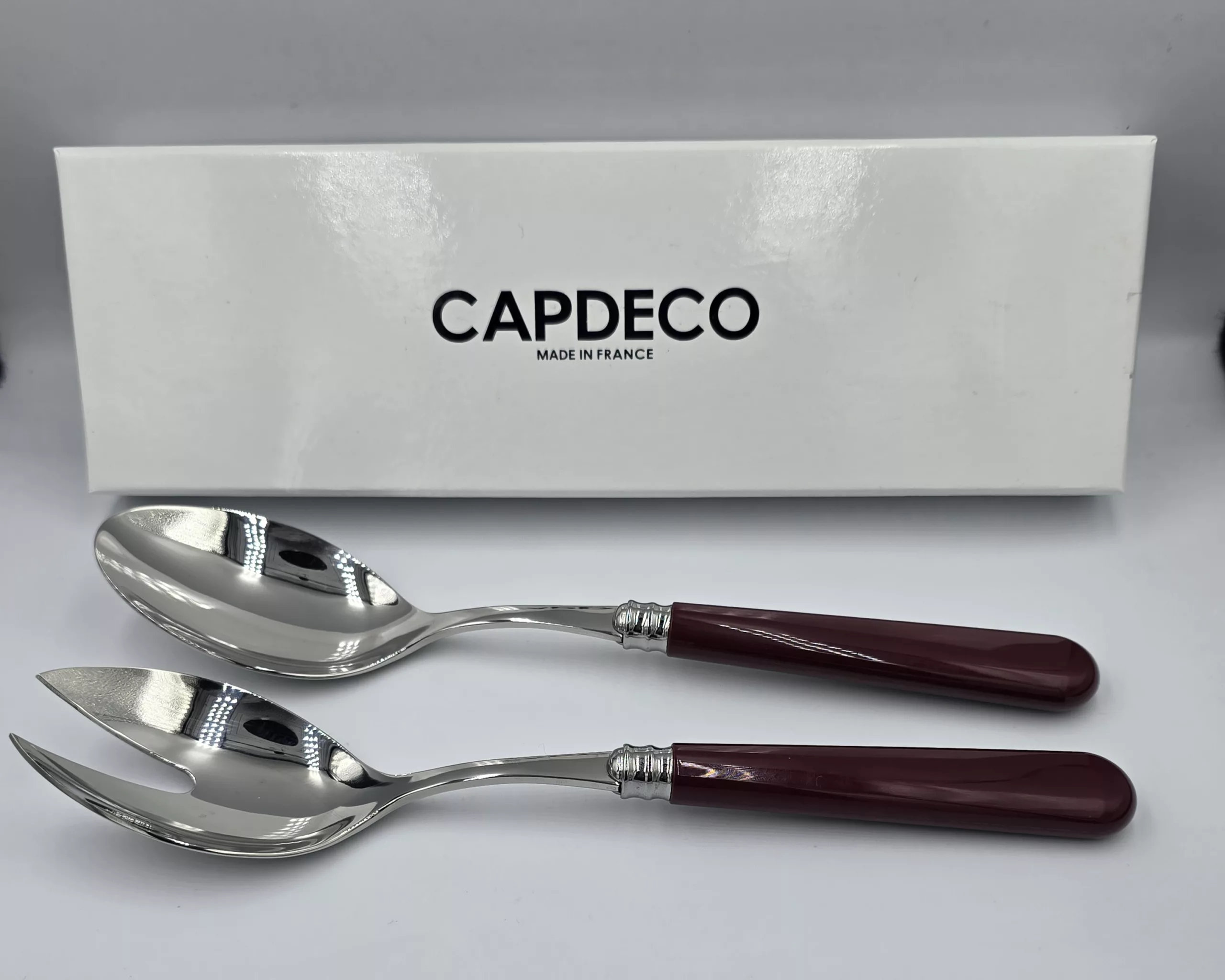 Service à Salade Capdeco Altea – Gamme Helios – Inox & Manche Bordeaux – Fabrication Française