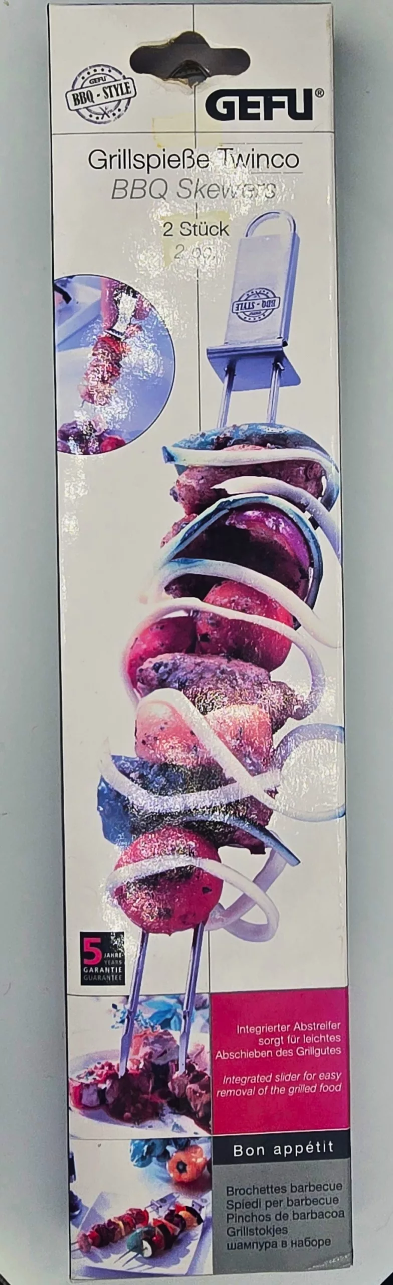 Lot de 2 Brochettes Barbecue Twinco GEFU – Inox avec Poussoir Intégré (32 cm)